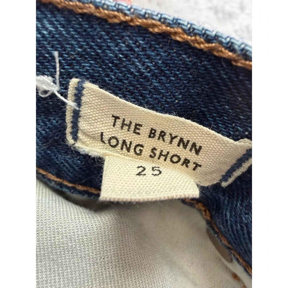 Madewell The Brynn Long Short Denim Cutoff Shorts Blue 25 Button Fly Distressed